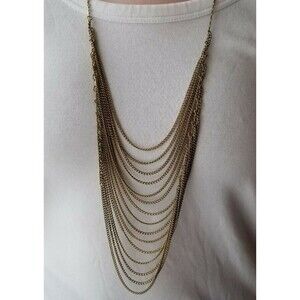 Multistrand Necklace Gold Tone Long Chain Link Bib Statement Ladder Adjustable